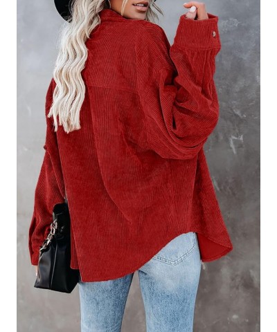 Women Corduroy Shirts Casual Long Sleeve Button Down Blouses Top U Bright Red $19.60 Blouses