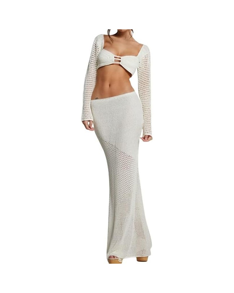 Women's Sexy Cut Out Skirt Sets Backless Halter Neck Crop Cami Top Bodycon Split Maxi Skirts 2 Piece Outfits G-white $21.08 S...