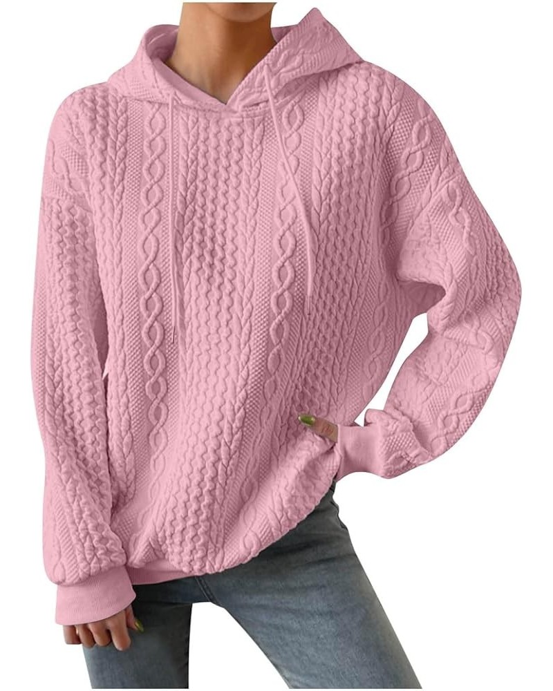 Fall Sweatshirts for Women Casual Long Sleeve Lightweight Cable Knit Oversized Hoodie Drawstring Pullover Tops A-pink $9.46 H...