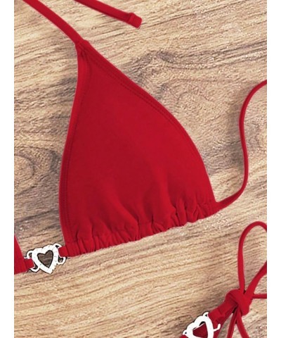 Women's Sexy Bikini Sets Ring Triangle Tie Bathing Suits 2 Piece Swimsuits Red Solid $10.78 Swimsuits