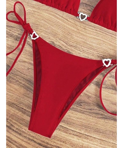 Women's Sexy Bikini Sets Ring Triangle Tie Bathing Suits 2 Piece Swimsuits Red Solid $10.78 Swimsuits