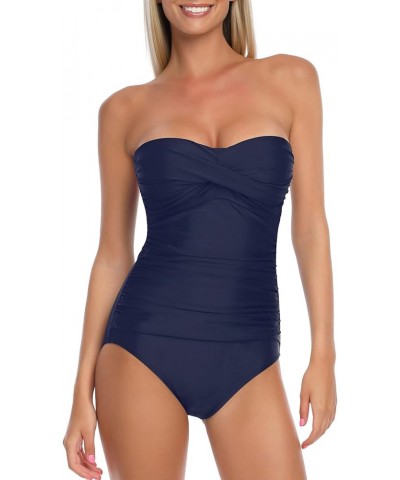 Women's Strapless One Piece Swimsuit Navy Blue $23.59 Swimsuits