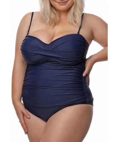 Women's Strapless One Piece Swimsuit Navy Blue $23.59 Swimsuits