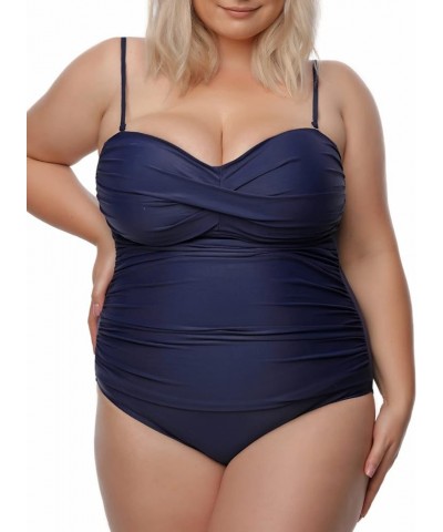 Women's Strapless One Piece Swimsuit Navy Blue $23.59 Swimsuits