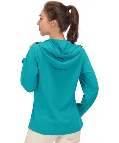 Women's Sun Protection Hoodie Jackets Long Sleeve UPF50+ Shirts Hiking Travel Camp Air Holes Full Zip Blue Small $23.92 Jackets