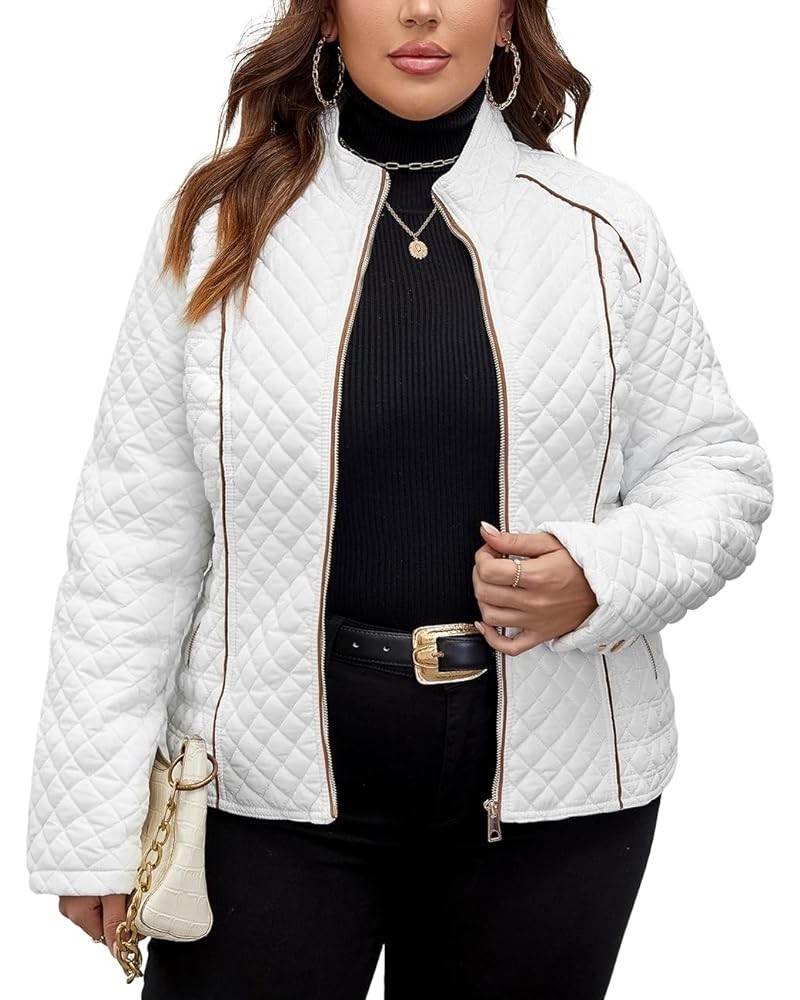 Women's Lightweight Padded Jacket Quilted lined Winter Casual Outdoor Coat with Waist Drawstring (1X-5X) Deep White $40.85 Ja...