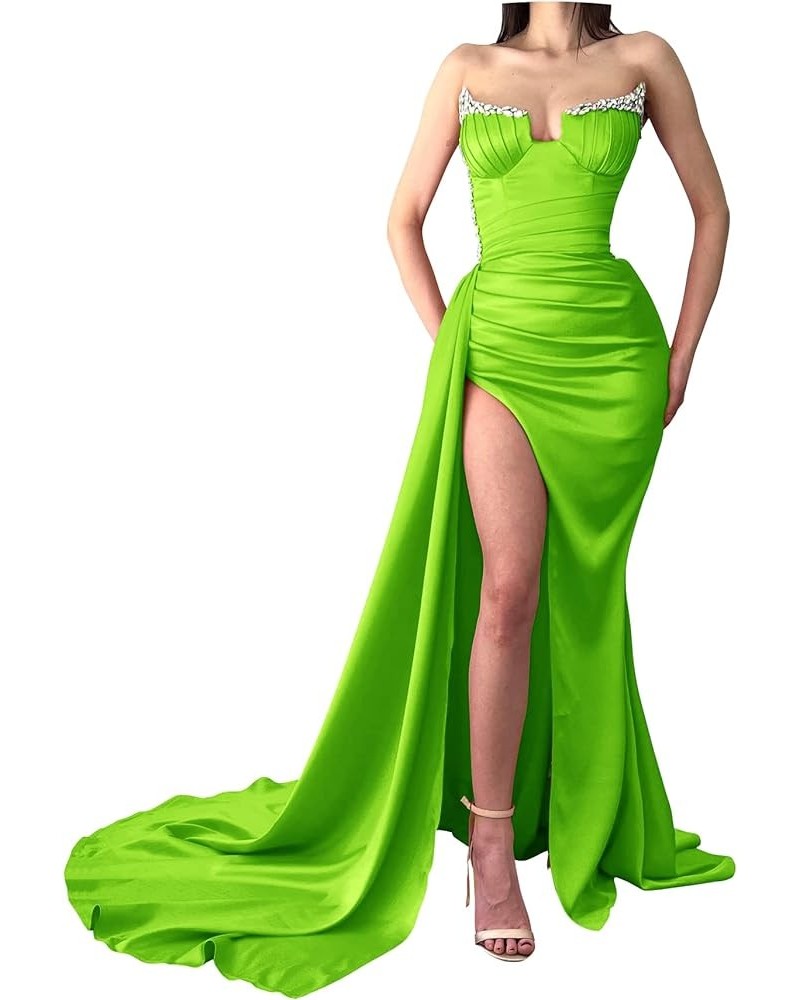 Strapless Mermaid Prom Dresses Beaded V Neck Formal Evening Gowns Slit Party Dresses for Women 2023 Lime Green $34.00 Dresses