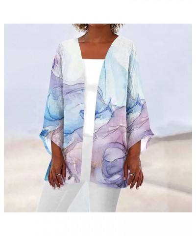 Women's 3/4 Sleeve Open Front Cardigan Sweater Ladies Casual Loose Outwear Elegant Shrugs Plus Size Kimono Outerwear A Light ...