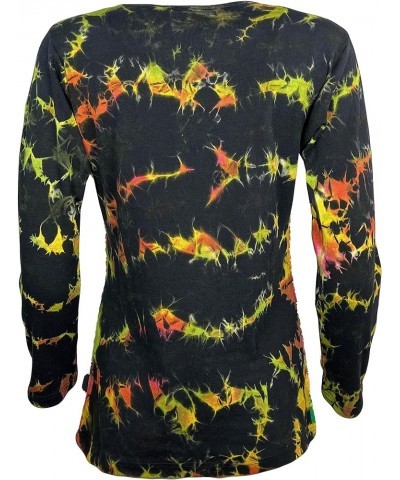 Women's Bohemian Tie dye Knit Jersey Patch Razor Cut Embroidered Long Sleeve Sweatshirts Top Blouse Black Td $23.97 Blouses