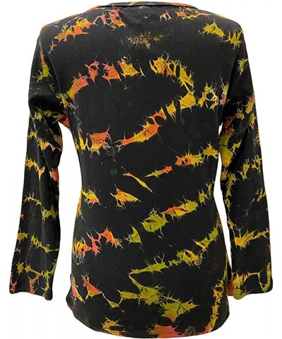 Women's Bohemian Tie dye Knit Jersey Patch Razor Cut Embroidered Long Sleeve Sweatshirts Top Blouse Black Td $23.97 Blouses