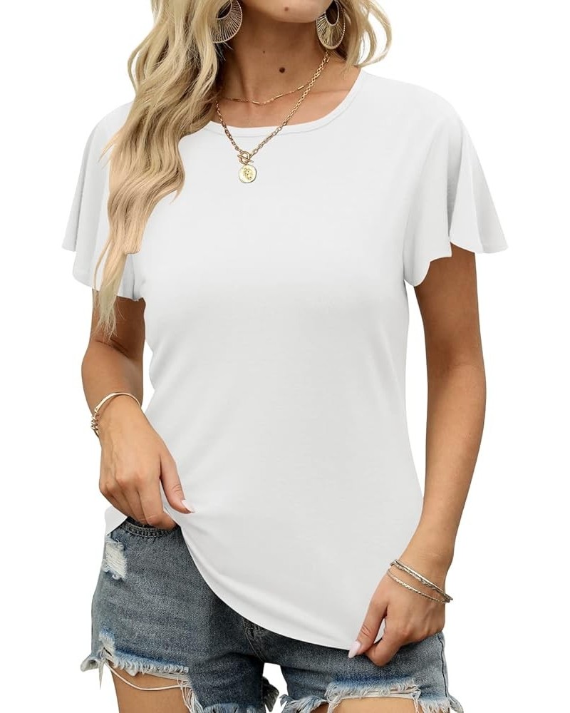 Womens Tshirt Ruffle Short Sleeve Round Neck Tunic Casual Tops Loose Fit Ruffle Loose Fit Flowy Summer T-Shirts White $10.79 ...