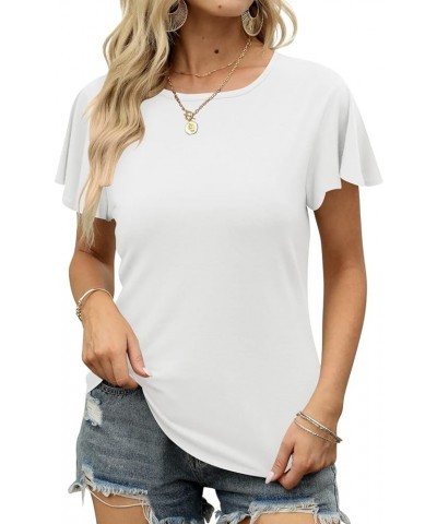 Womens Tshirt Ruffle Short Sleeve Round Neck Tunic Casual Tops Loose Fit Ruffle Loose Fit Flowy Summer T-Shirts White $10.79 ...