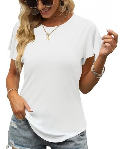 Womens Tshirt Ruffle Short Sleeve Round Neck Tunic Casual Tops Loose Fit Ruffle Loose Fit Flowy Summer T-Shirts White $10.79 ...