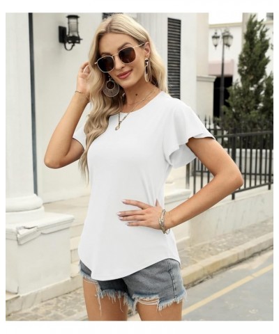 Womens Tshirt Ruffle Short Sleeve Round Neck Tunic Casual Tops Loose Fit Ruffle Loose Fit Flowy Summer T-Shirts White $10.79 ...