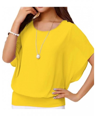 Women's Summer Loose Casual Short Sleeve Chiffon Top T-Shirt Blouse Bright Yellow $8.50 Blouses