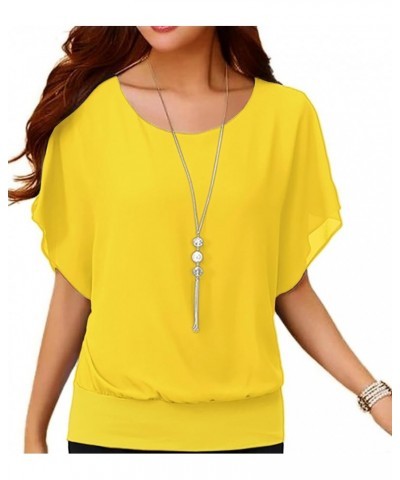 Women's Summer Loose Casual Short Sleeve Chiffon Top T-Shirt Blouse Bright Yellow $8.50 Blouses