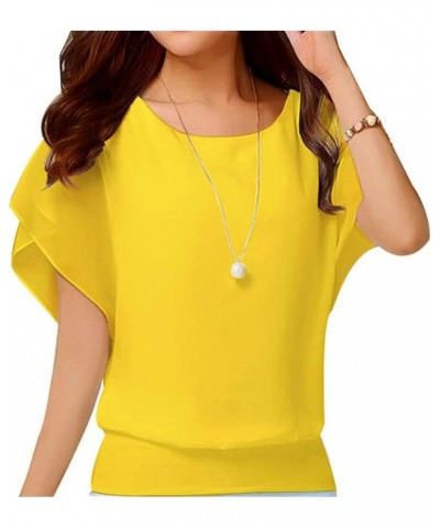 Women's Summer Loose Casual Short Sleeve Chiffon Top T-Shirt Blouse Bright Yellow $8.50 Blouses