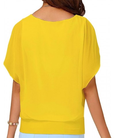 Women's Summer Loose Casual Short Sleeve Chiffon Top T-Shirt Blouse Bright Yellow $8.50 Blouses