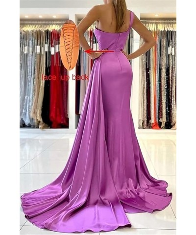 One Shoulder Mermaid Bridesmaid Dresses Long Ruched Bodycon Satin Formal Prom Gowns with Slit Wine $35.63 Dresses