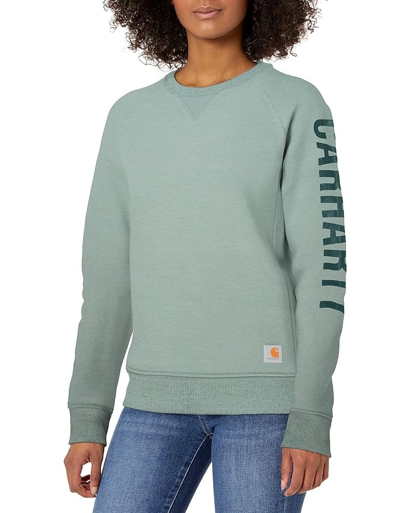 Women's Relaxed Fit Midweight Crewneck Block Logo Sleeve Graphic Sweatshirt Succulent Heather $21.58 Hoodies & Sweatshirts