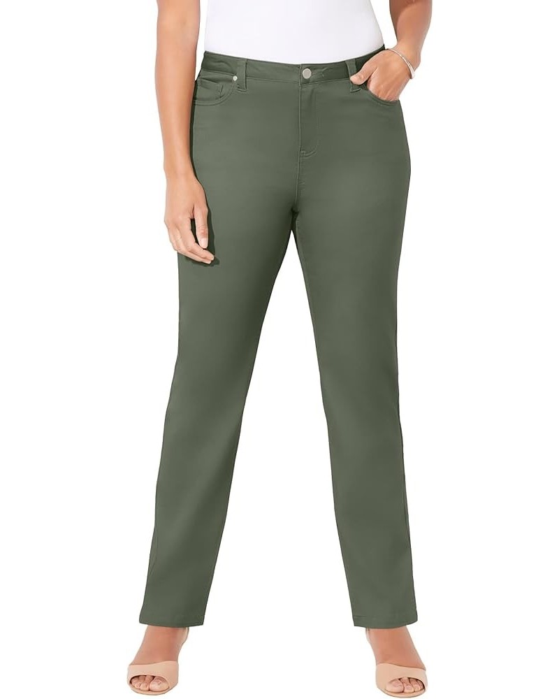 Women's Plus Size Sateen Stretch Pant Olive Green $28.68 Pants