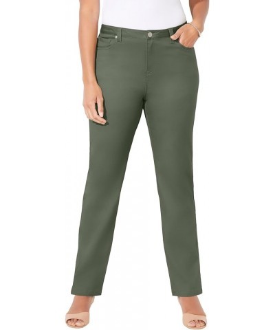 Women's Plus Size Sateen Stretch Pant Olive Green $28.68 Pants