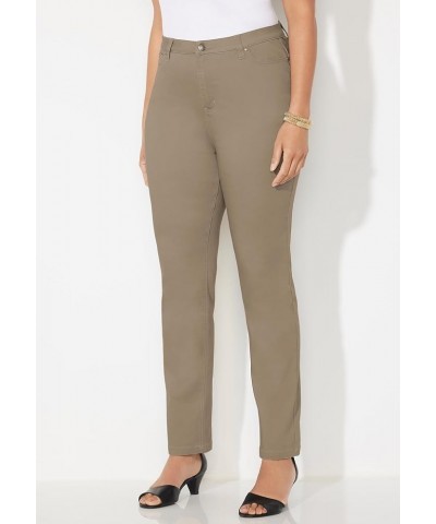 Women's Plus Size Sateen Stretch Pant Olive Green $28.68 Pants