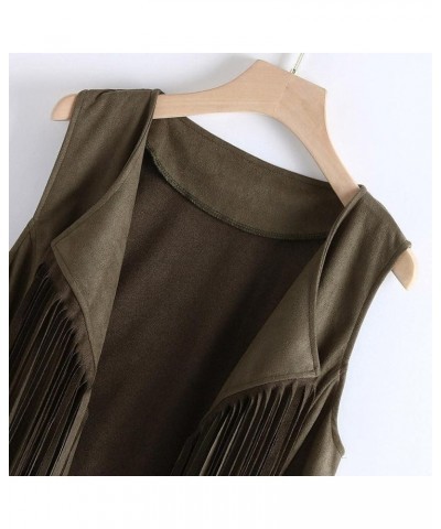 Women Faux Suede Fringe Vest 70s Hippie Clothes Open-Front Sleeveless Tassel Cardigan Waistcoat Jacket Outwear Tops Green $9....