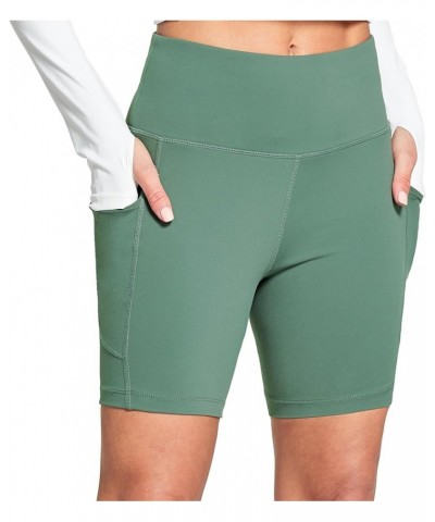 Women's 6"/8" High Waisted Biker Shorts with Pockets for Gym Workout Yoga Running Athletic 6" Inseam Green $12.99 Activewear