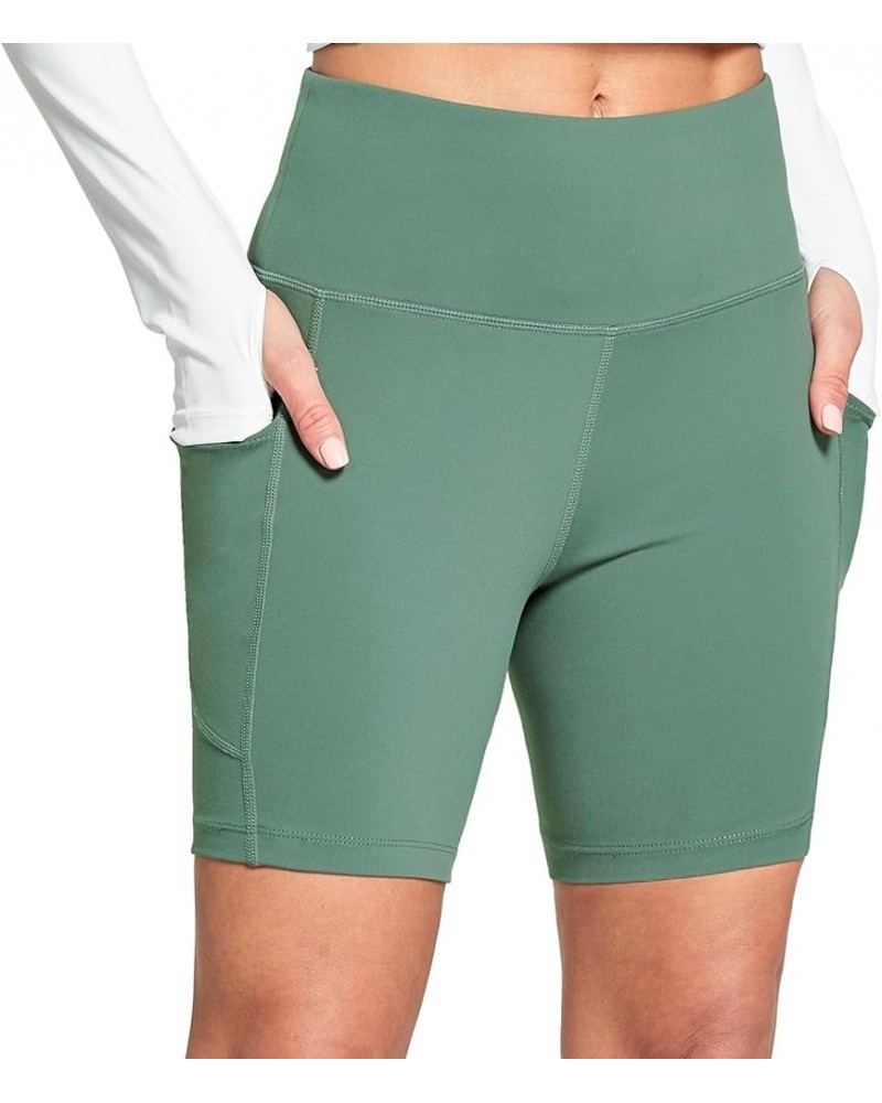 Women's 6"/8" High Waisted Biker Shorts with Pockets for Gym Workout Yoga Running Athletic 6" Inseam Green $12.99 Activewear