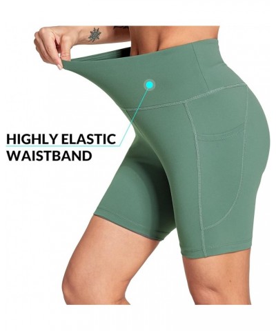 Women's 6"/8" High Waisted Biker Shorts with Pockets for Gym Workout Yoga Running Athletic 6" Inseam Green $12.99 Activewear