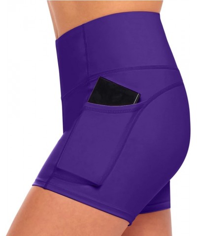 Women's High Waist Yoga Shorts with Tummy Control Purple $9.15 Activewear