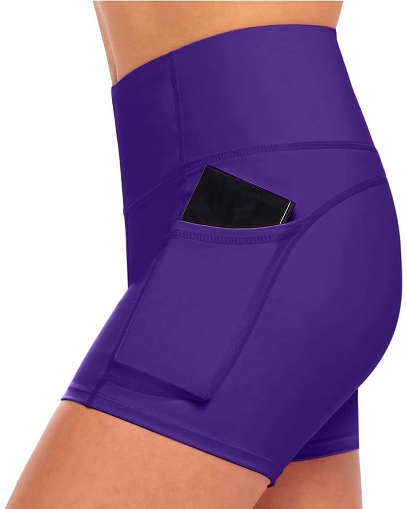 Women's High Waist Yoga Shorts with Tummy Control Purple $9.15 Activewear