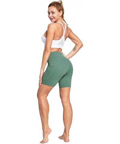 Women's 6"/8" High Waisted Biker Shorts with Pockets for Gym Workout Yoga Running Athletic 6" Inseam Green $12.99 Activewear