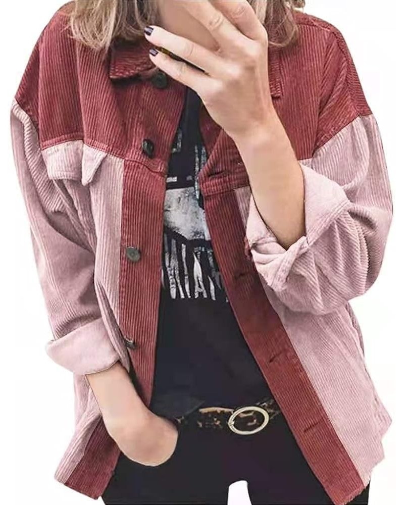 Women Long Sleeve Button Down T-shirt Blouse Red+pink $9.87 Blouses