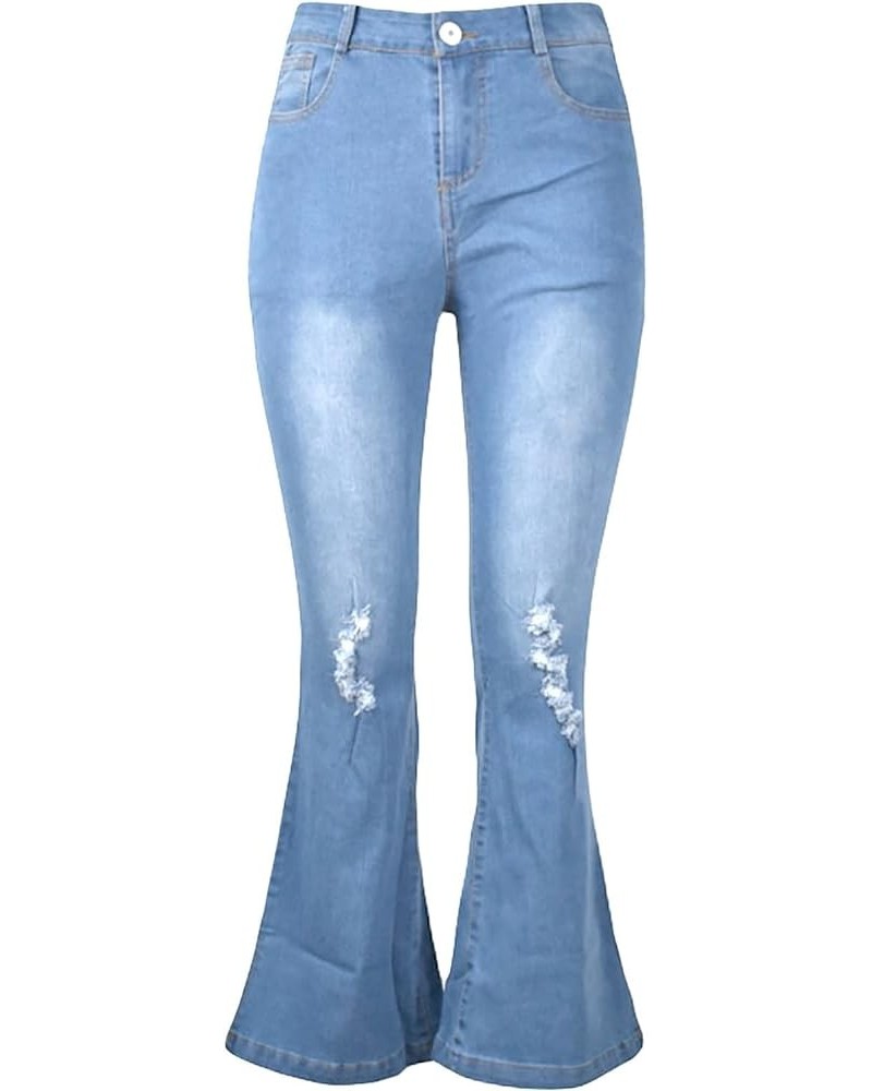 Bootcut Jeans Women's Mid-Waist Butt-Lifting Stretch Skinny Denim Pants Pocket Solid Lace Up Flared Trousers Light Blue_12 $1...