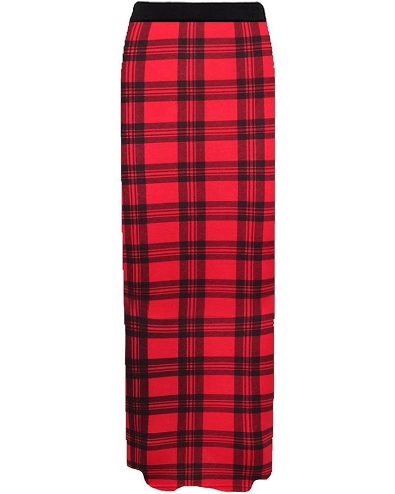 Women Jersey Maxi Stretch Gypsy Bodycon Elasticated Long Printed Ankle Boho Maxi Skirt Size S-3XL Tartan Red $12.40 Skirts