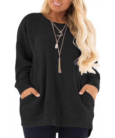 Plus-Size Sweatshirts for Women Color Block Tops Shirts with Pocket 01_black $16.95 Hoodies & Sweatshirts