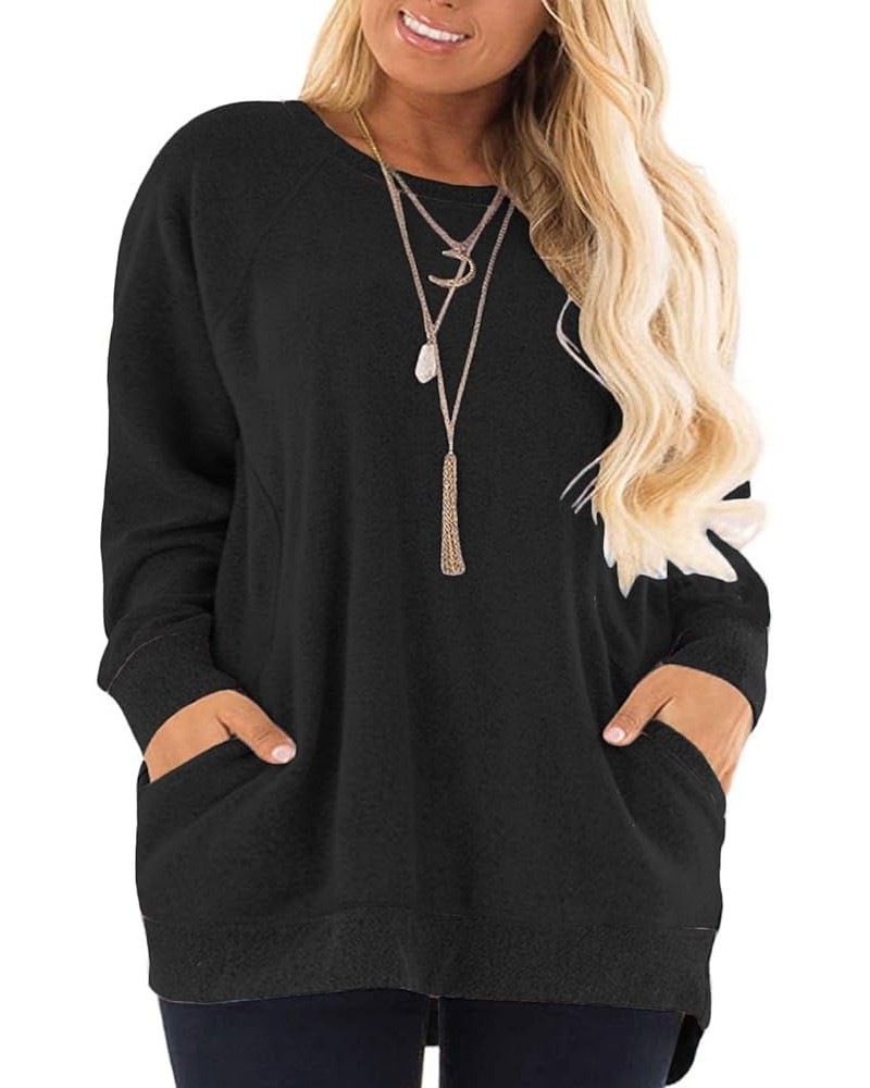 Plus-Size Sweatshirts for Women Color Block Tops Shirts with Pocket 01_black $16.95 Hoodies & Sweatshirts