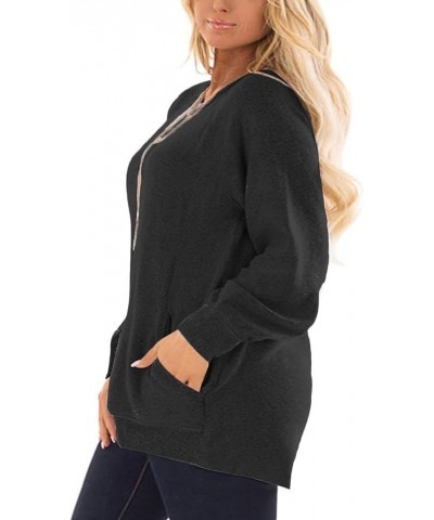 Plus-Size Sweatshirts for Women Color Block Tops Shirts with Pocket 01_black $16.95 Hoodies & Sweatshirts