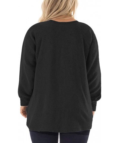 Plus-Size Sweatshirts for Women Color Block Tops Shirts with Pocket 01_black $16.95 Hoodies & Sweatshirts