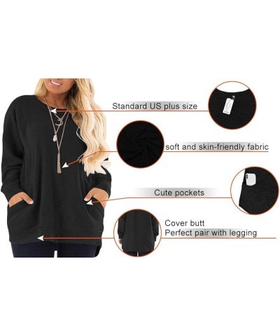 Plus-Size Sweatshirts for Women Color Block Tops Shirts with Pocket 01_black $16.95 Hoodies & Sweatshirts