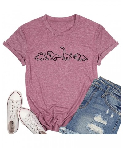 Women Cute Dinosaurs Graphic Tees Girls Short Sleeve Casual Crew Neck Tshirt Tops Pink $13.10 T-Shirts