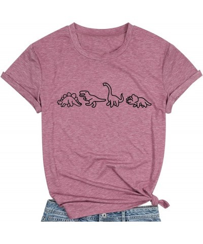 Women Cute Dinosaurs Graphic Tees Girls Short Sleeve Casual Crew Neck Tshirt Tops Pink $13.10 T-Shirts