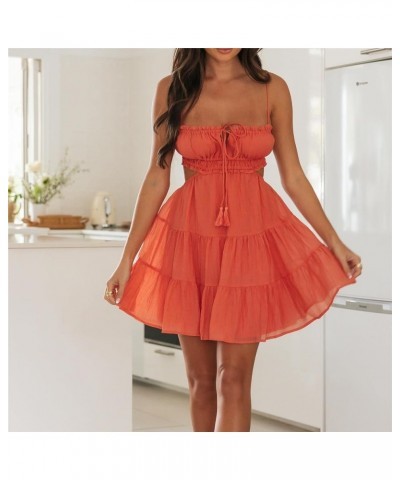 Women Sexy Cutout Ruffle Mini Dress Spaghetti Strap Sleeveless Backless Tiered Dress Flowy Graduation Dress A Watermelon Red ...