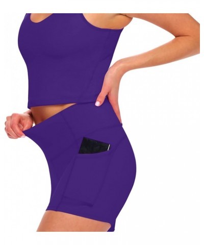 Women's High Waist Yoga Shorts with Tummy Control Purple $9.15 Activewear