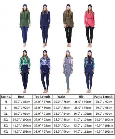 Muslim Swimsuits for Women Long Sleeve Built-in Bra Swimming Tops + Swimming Pants + Hijab Burkini Full Cover Swimwear Army G...