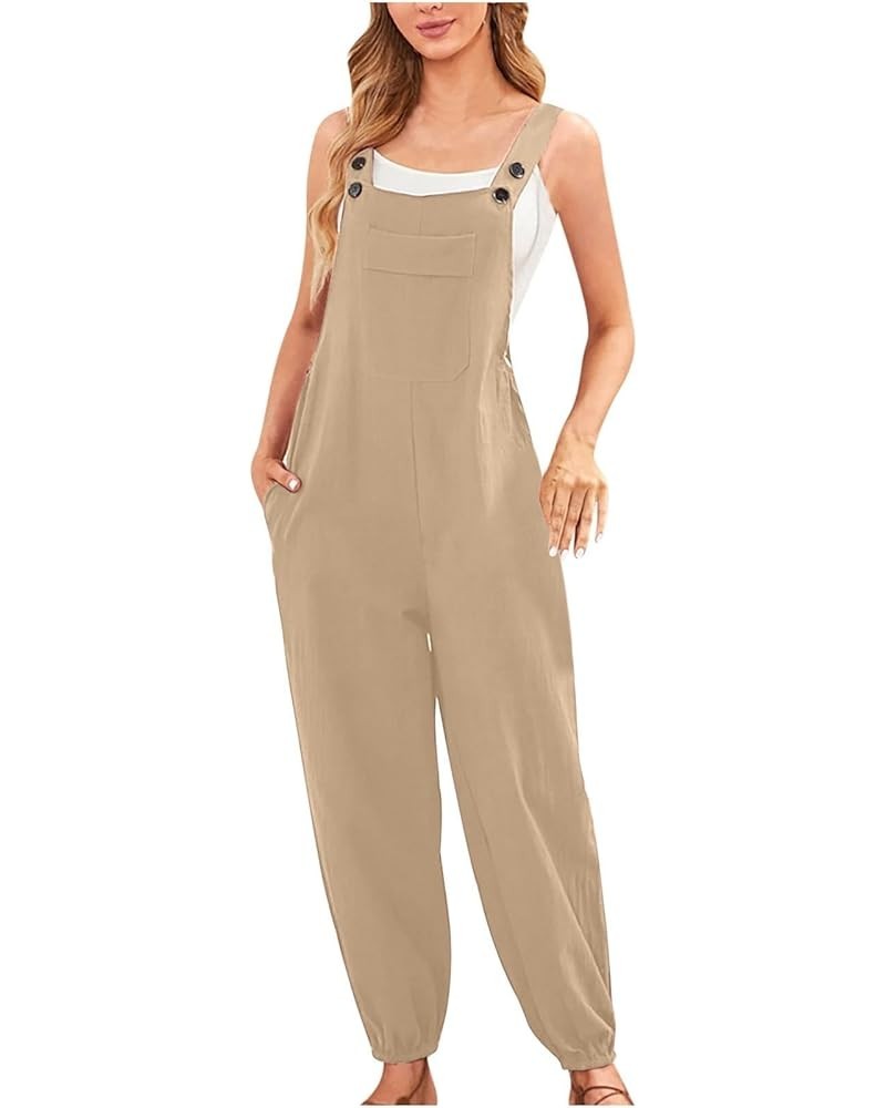 Women's Jumpsuits Casual 2023 Vest Square Neck Pleated Wide Leg One-Piece Belt Pocket Onesie Casual Jumpsuits Khaki-6 $8.69 J...