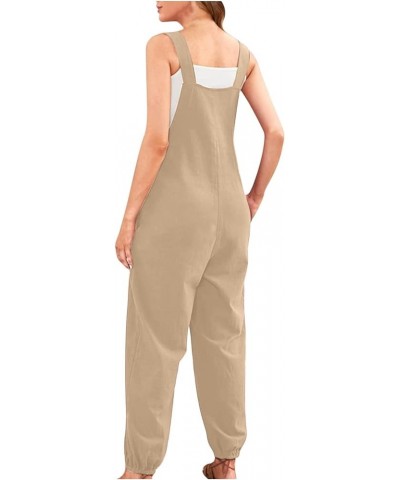 Women's Jumpsuits Casual 2023 Vest Square Neck Pleated Wide Leg One-Piece Belt Pocket Onesie Casual Jumpsuits Khaki-6 $8.69 J...