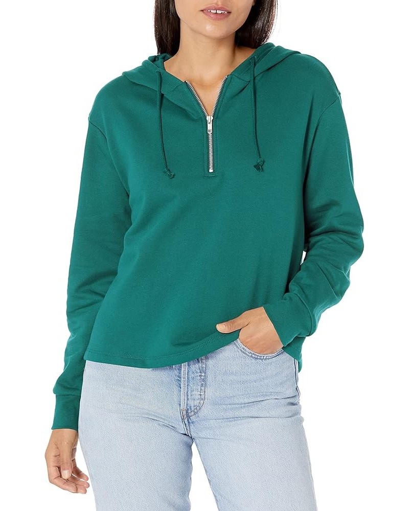 Women's Quarter Zip Fleece Hoodie Esmeralda Green $11.70 Activewear